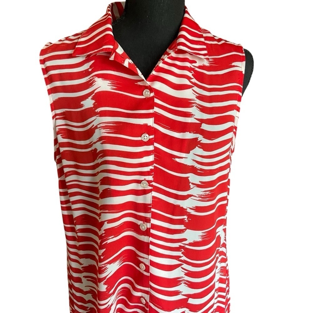 Cabi Red White Brushstroke Sleeveless Button Front Midi Dress Size M - Picture 4 of 11